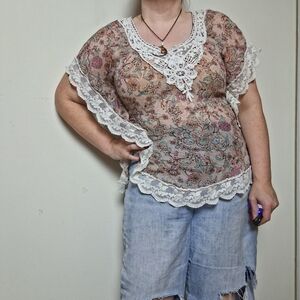 American Rag Floral Lace Detail Butterfly Blouse